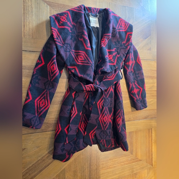 BB DAKOTA Southwest Aztec Coat Wrap Davida Black Jacket Sz Medium Tribal Print - Picture 3 of 12